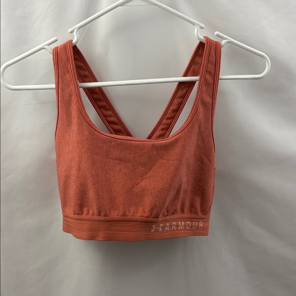 Under Armour Sports Bra Women's Sz L Salmon Color Sports Wear Yoga Compression - Picture 2 of 6